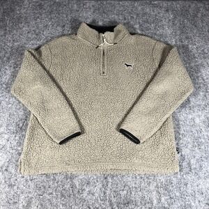 PINK‎ Victorias Secret Womens Medium Tan Sherpa Quarter Zip Pullover